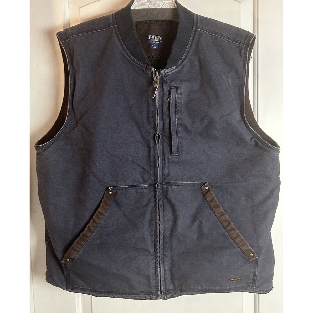 Smith’s Workwear Sherpa Lined Cotton Duck Canvas Vest Navy Blue Men’s Size XL